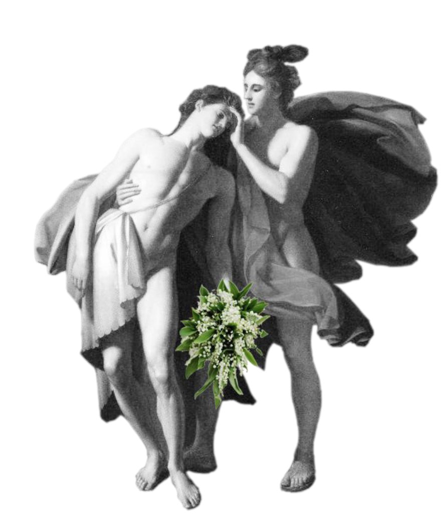 Apollon soutenant Hyacinthe, un bouquet de muguet à la main, image de la maison pour Boys Do Cry
